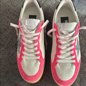 Golden Goose Pink and White Sneakers with Metallic Accents